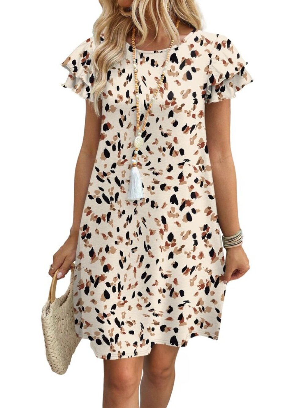 Womens Summer Dresses 2026 Ruffle Sleeve Round Neck Loose Swing Sundresses with